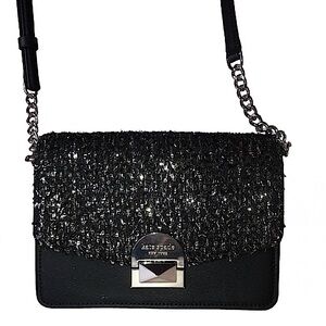 KATE SPADE Black and Silver Slide Lock Clutch Crossbody Bag Silver Accents NWOT